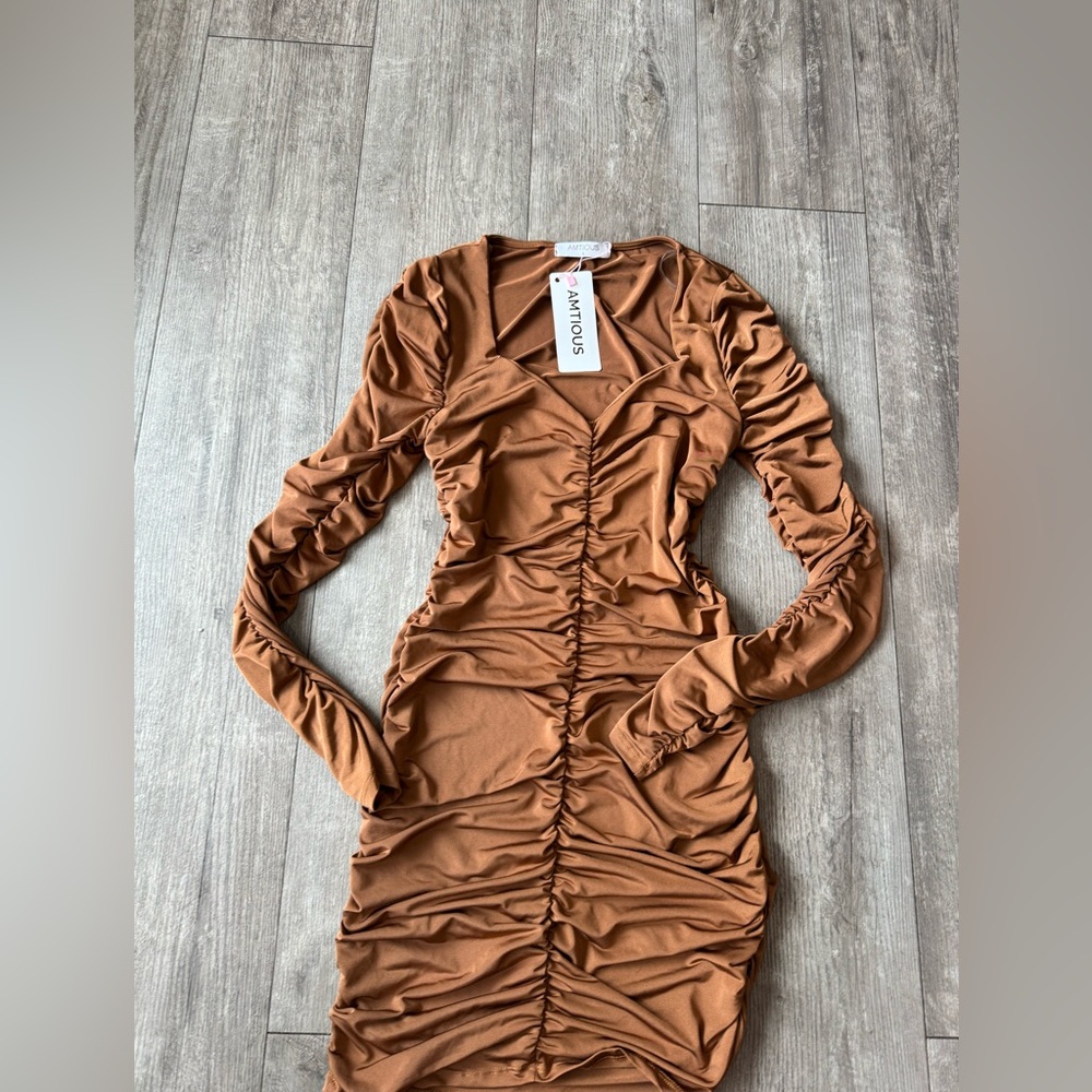 AMTIOUS Brown Ruched Dress - Picture 6 of 9